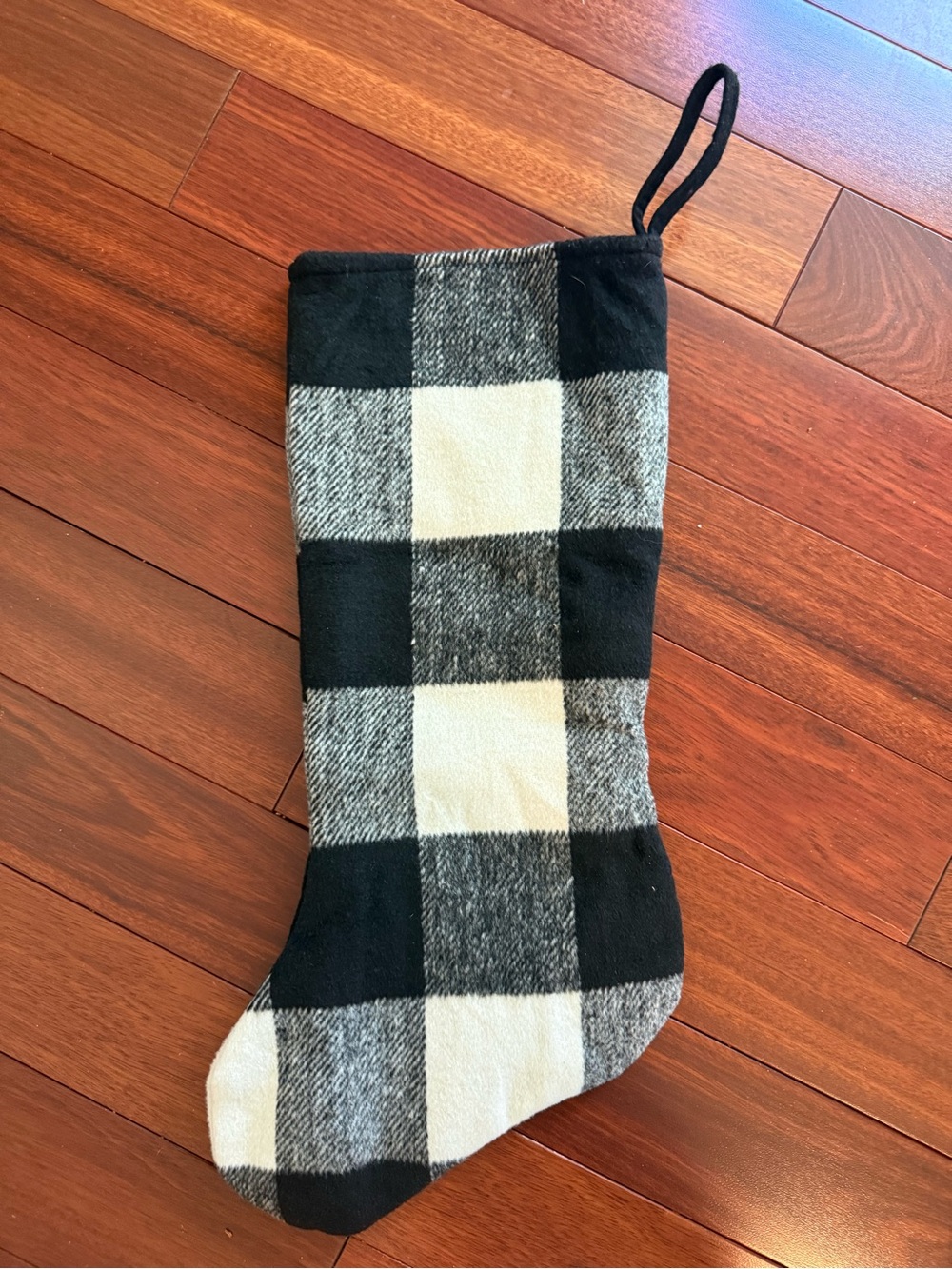 Christmas Stocking Black W Cream Buffalo Check Plaid Country Farmhouse Cabin